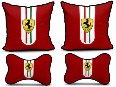 kioni Red Polyester Car Pillow Cushion for Universal For Car(Square, Pack of 4)