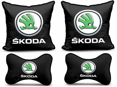 kioni Black Polyester Car Pillow Cushion for Skoda(Square, Pack of 4)