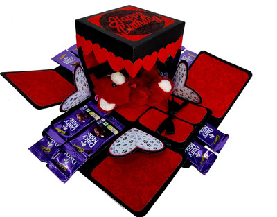 US IDEAL CRAFT Explosion Box,Birthday Gift (12 chocolate) Greeting Card with teddy(Red & Black) Paper Gift Box(Red)
