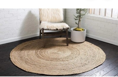 Jilani Handloom Rugs Beige Jute Carpet(3 ft,  X 3 ft, Circle)