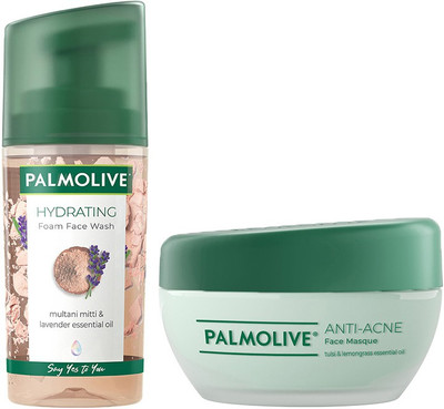PALMOLIVE Hydrating Foam Face Wash (100ml) and Anti-Acne Face Masque (100ml) with 100% natural extracts (2 Items in the set)