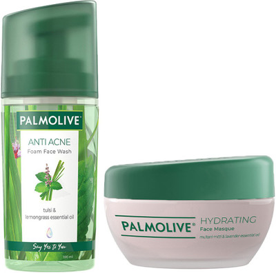 PALMOLIVE Anti-Acne Foam Face Wash (100ml) and Hydrating Face Masque (100ml) with 100% natural extracts (2 Items in the set)
