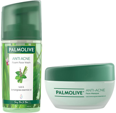 PALMOLIVE Anti-Acne Face Care Combo – Foam Face Wash (100ml) and Face Masque (100ml) with 100% natural extracts (2 Items in the set)