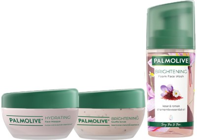 PALMOLIVE Combo – Brightening Foam Face Wash 100ml, Hydrating Face Masque 100ml, Brightening Souffle Face Scrub 90ml  (3 Items in the set)