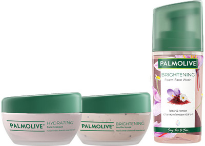 PALMOLIVE Combo – Brightening Foam Face Wash 100ml, Hydrating Face Masque 100ml, Brightening Souffle Face Scrub 90ml (3 Items in the set)
