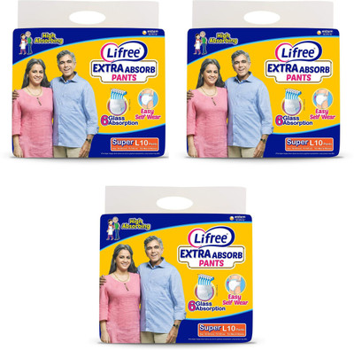 LIFREE Extra Absorb Adult Diaper Pants Unisex, Set of 3 Large size 10 Pieces Adult Diapers - L(10 Pieces)