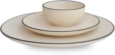VolCraft Pack of 3 Ceramic White Matte 1 Dinner Plate, 1 Quarter Plate, 1 Bowl Microwave & Dishwasher Safe Dinner Set(White, Microwave Safe)
