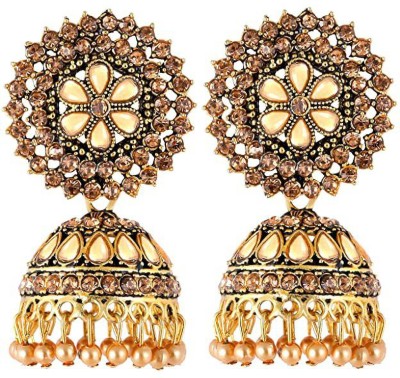 Happy Stoning Beautiful Designer Jhumka Earrings for women & Girls Beads Brass Jhumki Earring