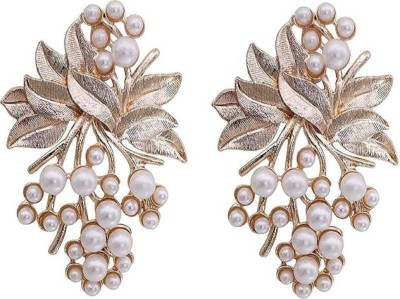 BMINO Latest Fancy Pearl Flower Golden Design Earring(Gold, White) Pearl Alloy Clip-on Earring