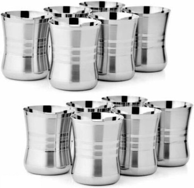 LIMETRO STEEL (Pack of 12) Stainless Serving and Drinking Glass Set Water/Juice Glass(350 ml, Steel, Steel)