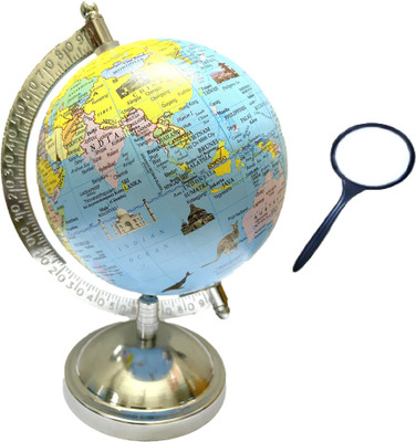 GeoKraft Educational 5 Inch Monuments Globe with Magnifying Glass/HomeDecor/Birthday gift Desk & Table top Political World Globe(Small Blue)