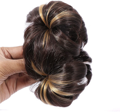 ASG 2 Shades Synthetic Artificial 4 Flower Golden Highlighted Clutcher  Juda Hair Extension