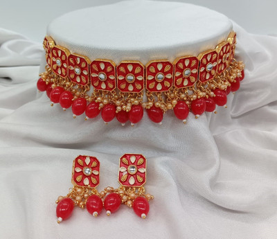 Orbis Alloy Gold-plated Red Jewellery Set(Pack of 1)