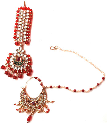 NIKYANKA Brass Gold-plated Red Jewellery Set(Pack of 2)
