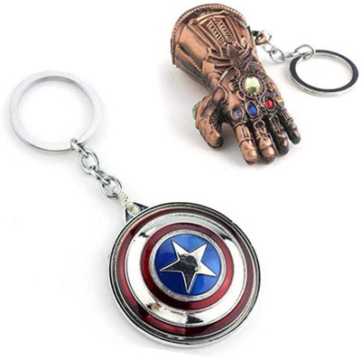 JAINSON MARTIN Combo of Marvel Avengers Thanos Hand Copper And Spinning Captain America Shield Key Chain