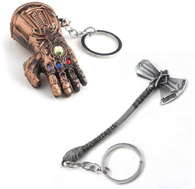JAINSON MARTIN Combo of Thanos Hand Copper And Thor SrombreakerSilver Axe Key Chain