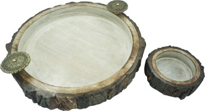 Culturway Raw Bark Platter cum Serving Tray and Bowl Bowl, Tray Serving Set(Pack of 2)