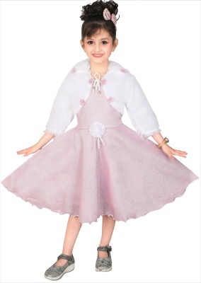 Robecult Girls Below Knee Festive/Wedding Dress(Pink, 3/4 Sleeve)