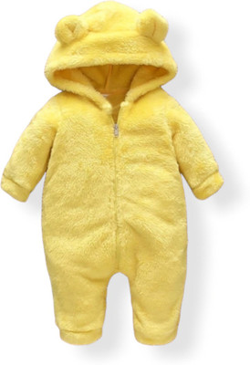 BRANDONN Romper For Baby Boys & Baby Girls Casual Solid Wool Blend(Yellow, Pack of 1)