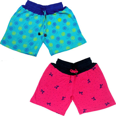 AMNOUR Short For Girls Casual Printed Cotton Blend(Green, Pack of 2)