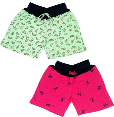 INDICRAFTS Short For Girls Casual Printed Cotton Blend(Light Green, Pack of 2)