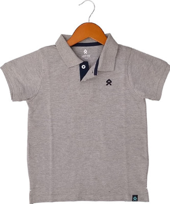 vilva Boys Solid Cotton Blend Regular T Shirt(Grey, Pack of 1)