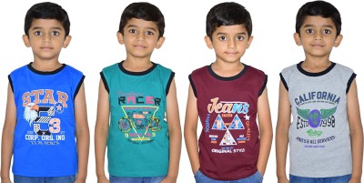 JILZ Boys Typography Pure Cotton Regular T Shirt(Multicolor, Pack of 4)