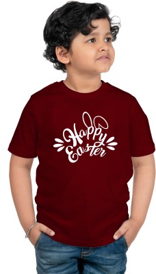 CHOMBOOKA Boys & Girls Printed Cotton Blend Regular T Shirt(Maroon, Pack of 1)