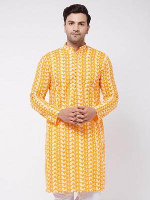 VASTRAMAY Men Printed Straight Kurta(Orange)