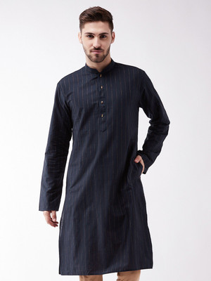 VASTRAMAY Men Striped Straight Kurta(Dark Blue)