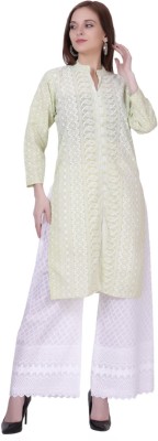 Bombayprint Women Printed Frontslit Kurta(Light Green)