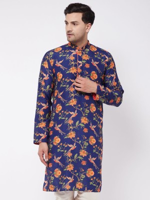 VASTRAMAY Men Printed Straight Kurta(Blue)