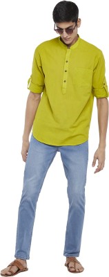 Indus Route by Pantaloons Men Solid Straight Kurta(Green)