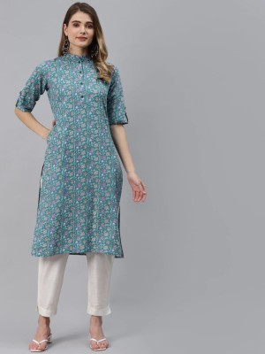 DIVENA Women Printed Straight Kurta(Green)