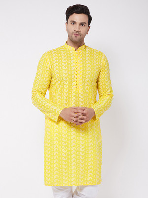 VASTRAMAY Men Printed Straight Kurta(Yellow)