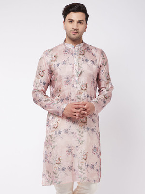 VASTRAMAY Men Printed Straight Kurta(Pink)