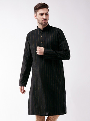 VASTRAMAY Men Striped Straight Kurta(Black)