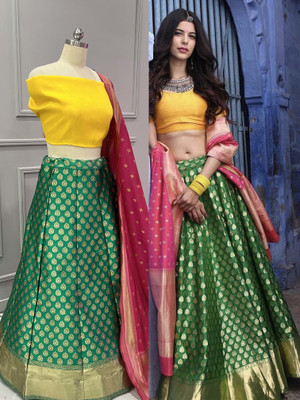 Immy Self Design Semi Stitched Lehenga Choli(Green)