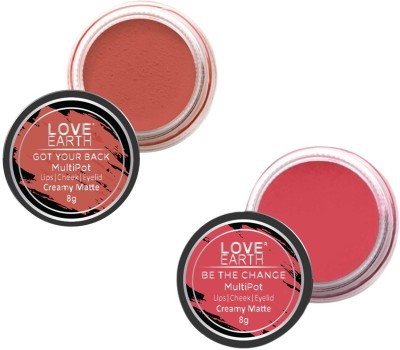 LOVE EARTH Lip Tint & Cheek Tint Multipot Combo (Rose Pink & Mauvish Pink) Lip Stain(8 g)