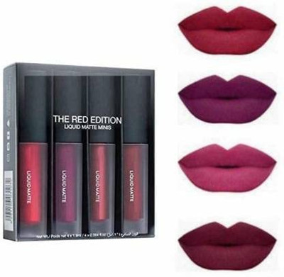 varunya Professional Makeup Liquid Matte Minis Lipstick Red Edition Pack of 4(Multi, 16 ml)