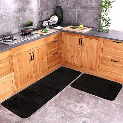 Hommie Microfiber Floor Mat(Black, Medium, Pack of 2)