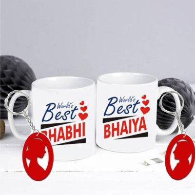 HREEM STORE bhaiya bhabi Printed Ceramic mug (330 ml, Pack of 2) Ceramic Coffee Mug(330 ml, Pack of 2)
