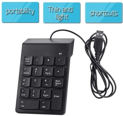JDS PREMIUM Numeric Keypad Silent 18 Keys USB Numpad, Portable Wired USB Multi-device Keyboard(Black)