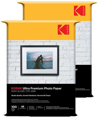 KODAK High Glossy Photo Paper (2 x 100 Sheets) 4R (4 x 6) 270 gsm Inkjet Paper(Set of 2, White)