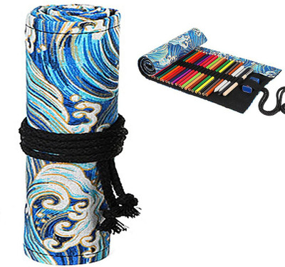 Maxxlite 72 Holes Canvas Pencil Wrap Case Art Pouch for Sketching Drawing Writing Storage 1 Pencil Box Art Canvas Pencil Boxes(Set of 1, Blue)