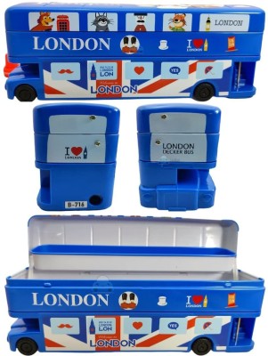 FunBlast Bus Geometry Box Cartoon Bus Art Metal Pencil Box(Set of 1, Blue)