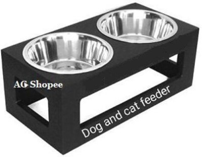 AG Shopee Pet Bowl, Dog Removable Bowl MDF Stand, Stainless Steel Food Water Double Bowls Stainless Steel Pet Bowl(100 ml Black)