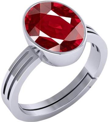 barmunda gems 5.25 -5.50 Ratti Ruby Manik Stone Silver Metal Ring Metal Ruby Rhodium Plated Ring