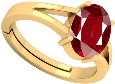 barmunda gems 6.25-6.50 Ratti Ruby Manik Stone Panchdhatu Adjustable Ring Brass Ruby Rhodium Plated Ring
