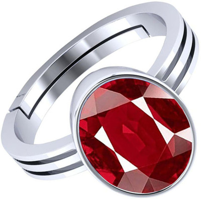 barmunda gems 5.25 -5.50 Ratti Ruby Manik Stone Silver Metal Adjustable Ring Metal Ruby Silver Plated Ring